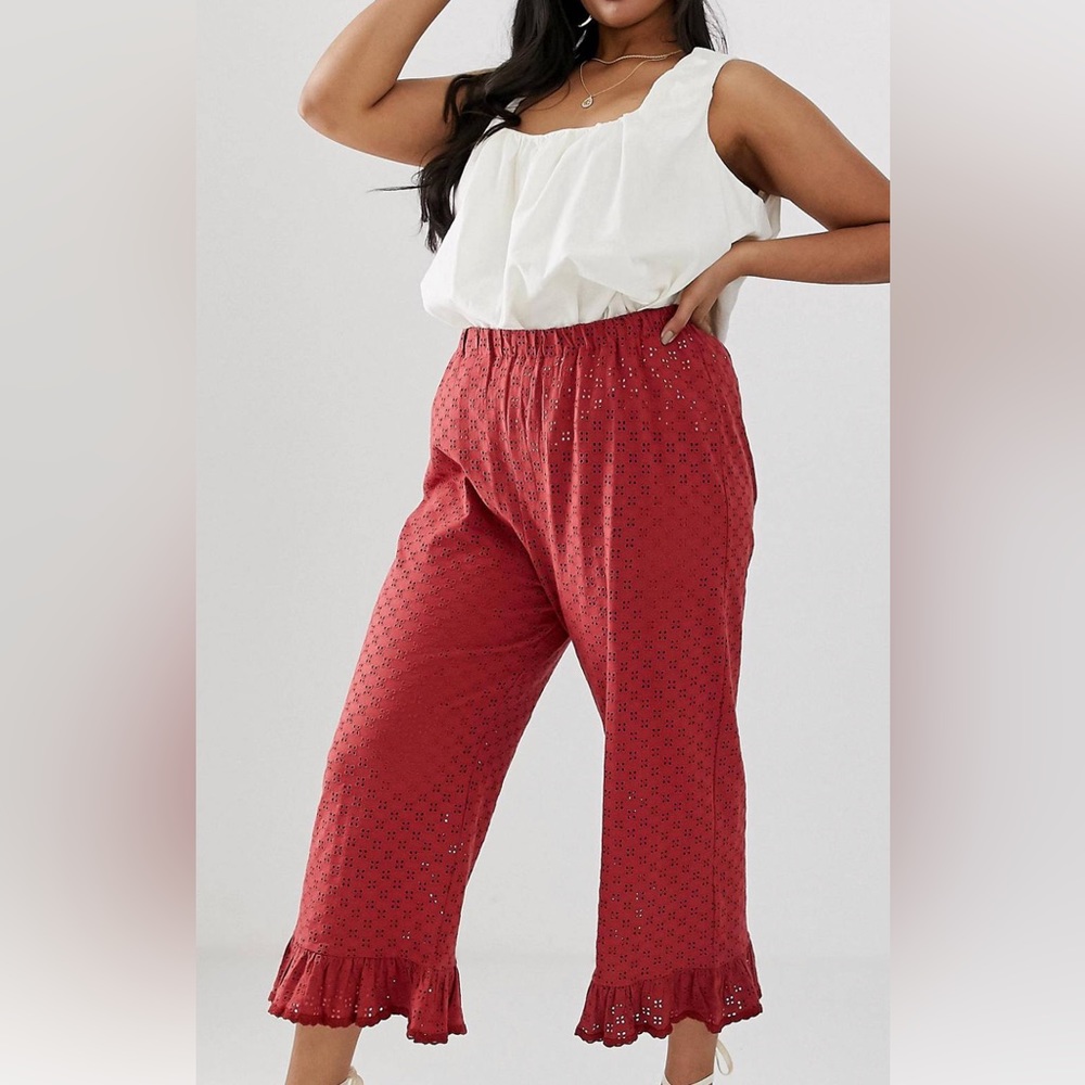 ASOS Red Broderie Pants w/ Ruffle Hem